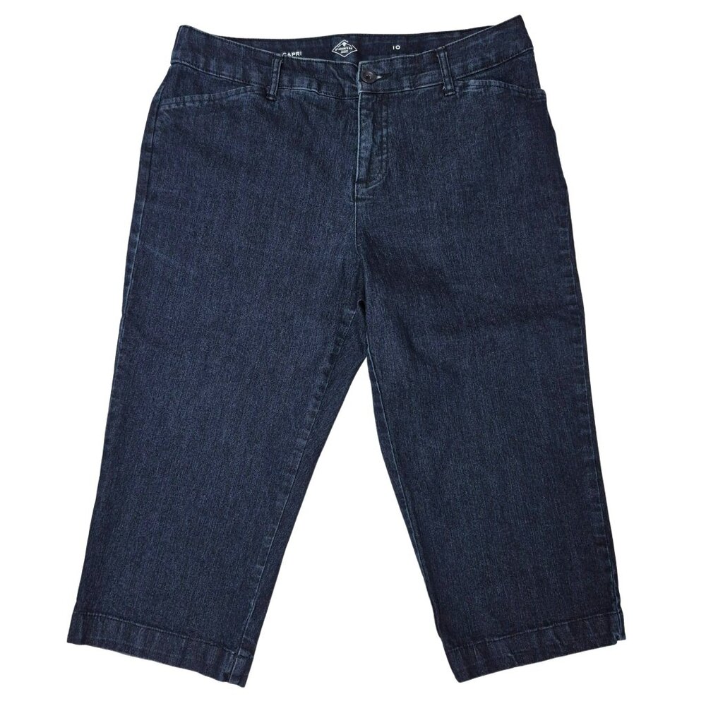 St. John’s Bay Women’s Blue Denim Stretch Capri Jean Pants Size 10 Comfort Waist